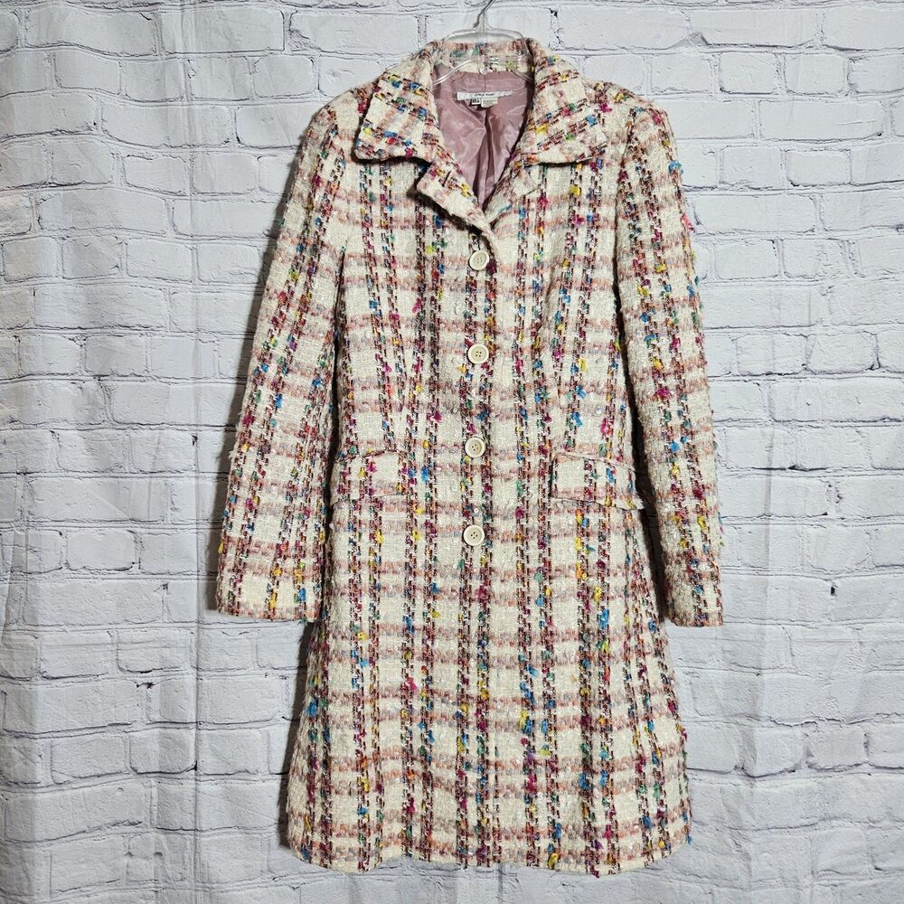 Zara Basic Womens Size L  Wool Blend Boho Multi Tweed Color Coat Jacket